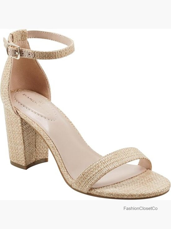 Shoes - Heeled Sandals with Block Heel and Ankle Strap